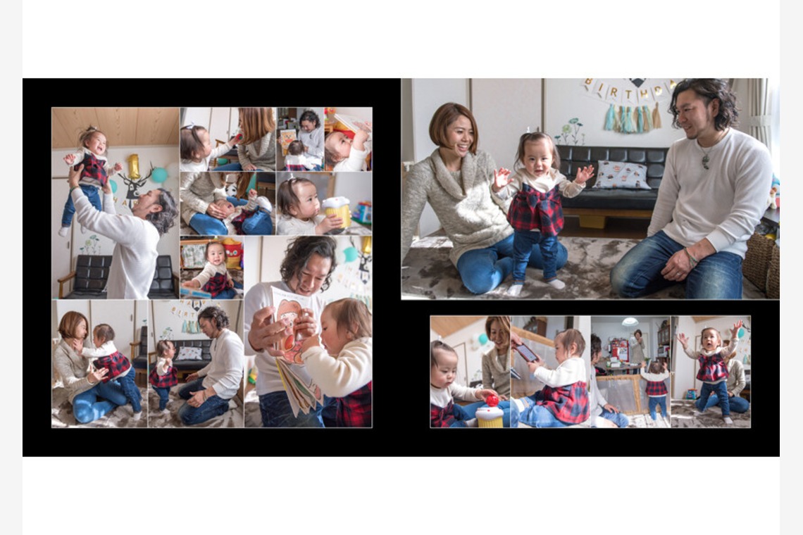 Yoppegraphy Photographic Serviceが出張撮影した家族写真(キッズ,ベビーフォト)などが写った「家族写真撮影+アルバムセット　アルバムサンプル」の家族写真