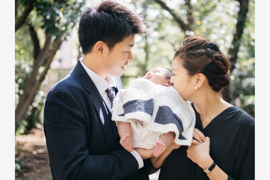 植村由理が出張撮影した家族写真(キッズ,ベビーフォト)などが写った「お宮参り　＠水天宮」の家族写真