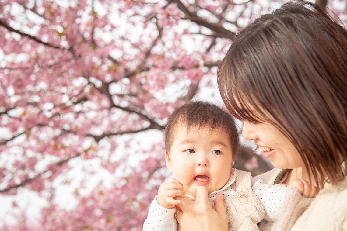 ゆのみふぉとが出張撮影した家族写真(キッズ,ベビーフォト)などが写った「桜とお写真」の家族写真