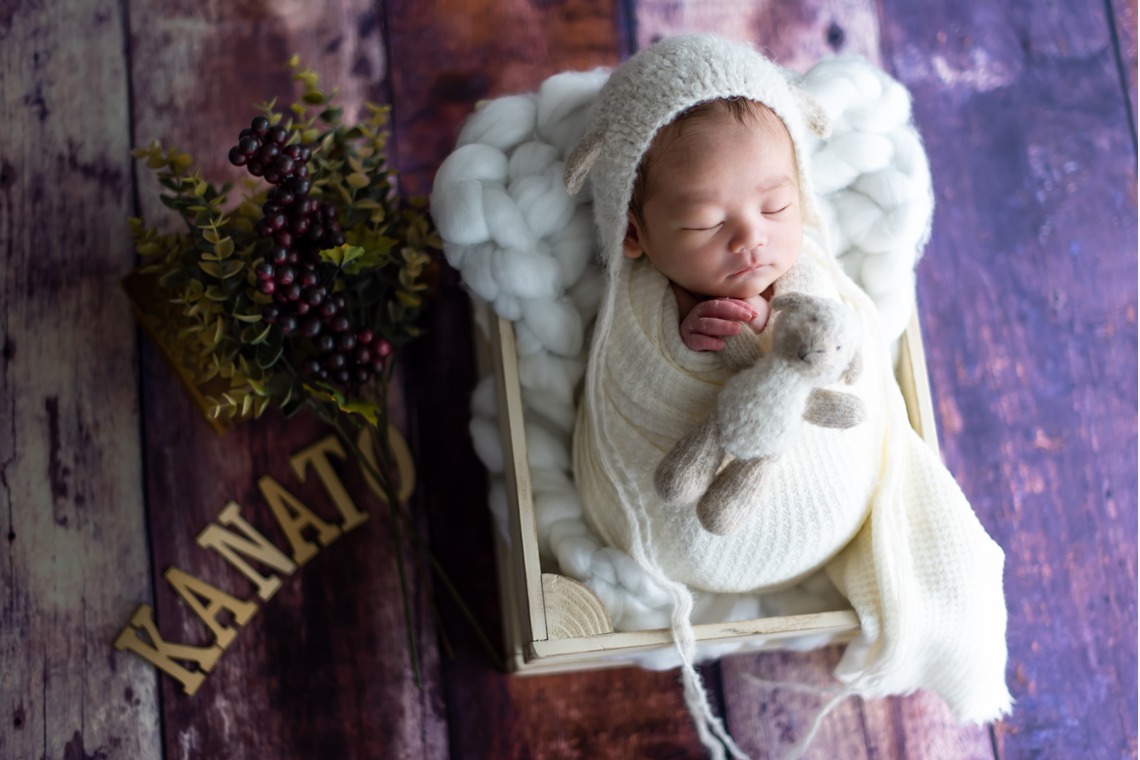 サキヤマ リエが撮影した写真のアルバム「ホワイト系・ひつじのぬいぐるみ・男の子のニューボーンフォト 」