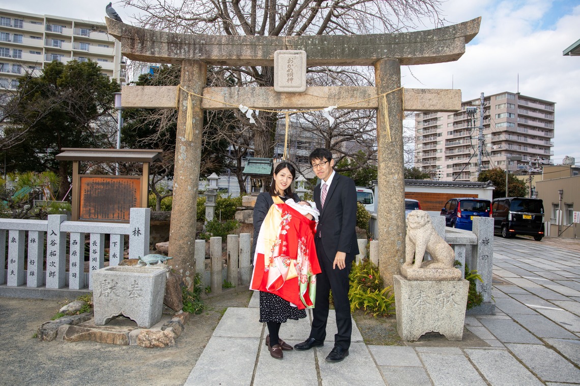 岩坪眞一郎が出張撮影した家族写真(キッズ,ベビーフォト)などが写った「下関お宮参り」の家族写真