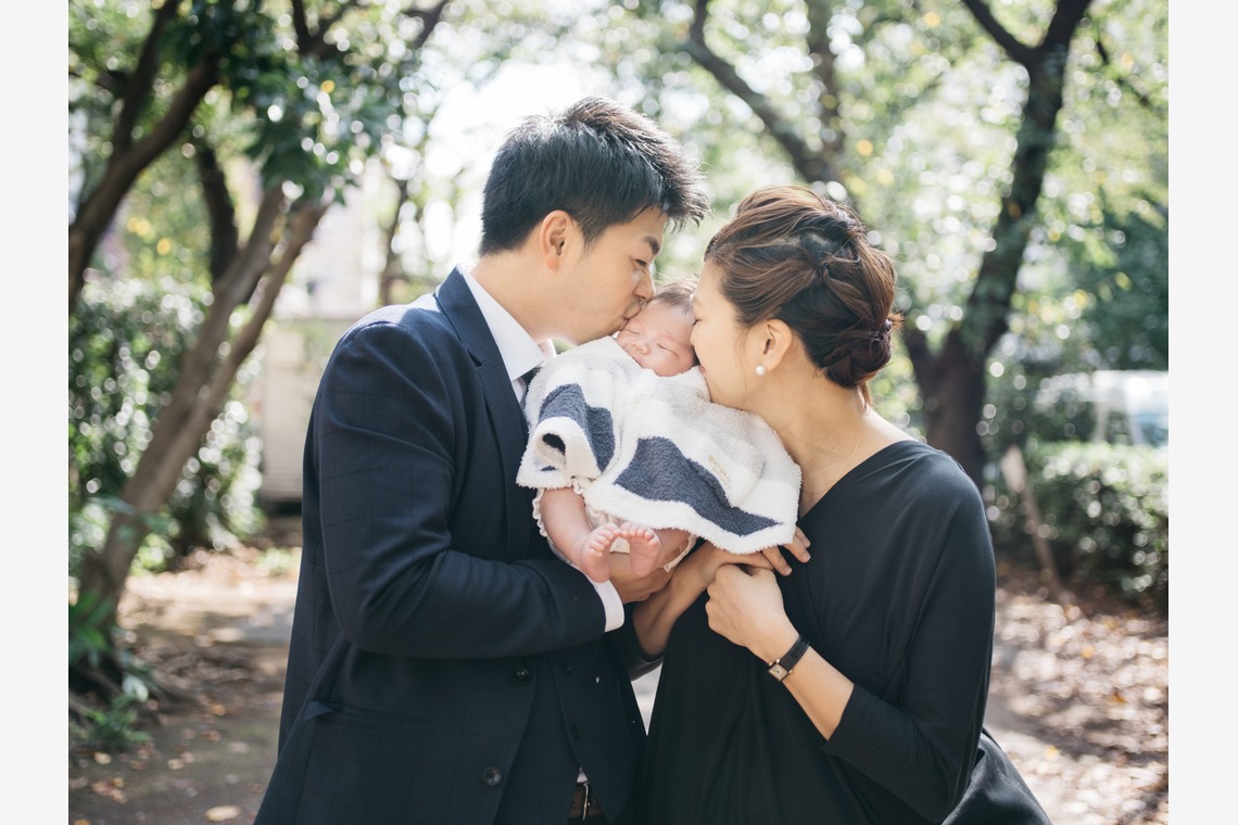 植村由理が出張撮影した家族写真(キッズ,ベビーフォト)などが写った「お宮参り　＠水天宮」の家族写真