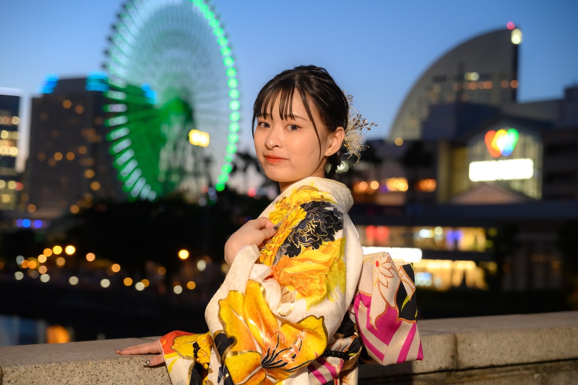 中川昌幸が撮影した「イルミネーションと振袖姿」の写真