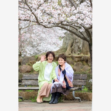 なかがわさとみが撮影した「桜と親子で記念撮影」の写真