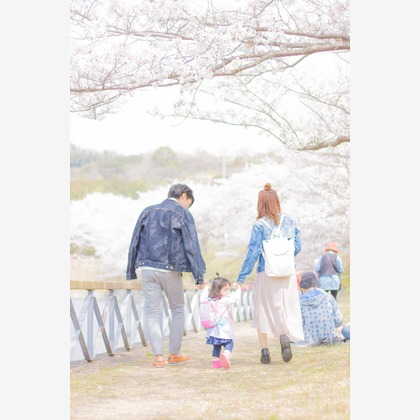 ゆのみふぉとが出張撮影した自然の中の人々, 手をつないで, 友情などが写った「桜とお写真」の家族写真