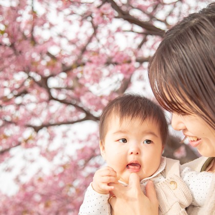 ゆのみふぉとが出張撮影した自然の中の人々, 手をつないで, 友情などが写った「桜とお写真」の家族写真