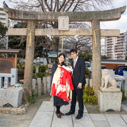 岩坪眞一郎が出張撮影した「下関お宮参り」の家族写真