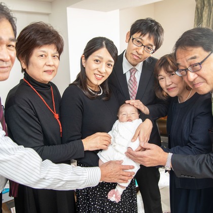 岩坪眞一郎が出張撮影した「下関お宮参り」の家族写真