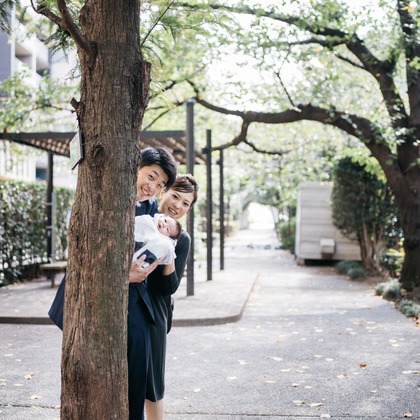 植村由理が出張撮影した「お宮参り　＠水天宮」の家族写真