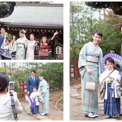 出張撮影ななが出張撮影した自然の中の人々, お宮参り衣装, 人間が写った七五三フォトの写真