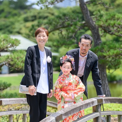 寫樂斎が出張撮影した罰金, 自然の中の人々, フェンスなどが写った「七五三（美浜園）」の家族写真