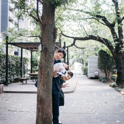 植村由理が出張撮影した「お宮参り　＠水天宮」の家族写真