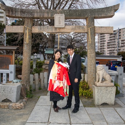 岩坪眞一郎が出張撮影した「下関お宮参り」の家族写真