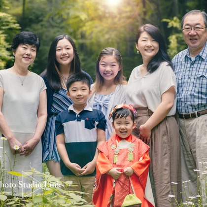PhotoStudioLink　福井アイラが出張撮影した「記念撮影　家族写真　お宮参り 七五三」の家族写真