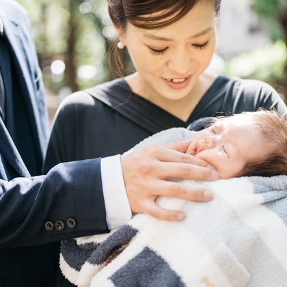 植村由理が出張撮影した「お宮参り　＠水天宮」の家族写真