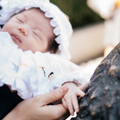 植村由理が出張撮影した「お宮参り　＠水天宮」の家族写真