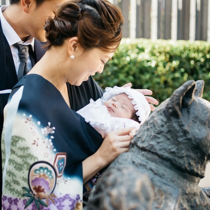 植村由理が出張撮影した「お宮参り　＠水天宮」の家族写真
