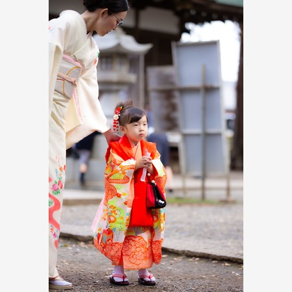 T.Matsumuraが出張撮影したShinohara Hachiman Jinja, 止まった鳥, ストリートファッションなどが写った「七五三＠篠原八幡神社」の家族写真