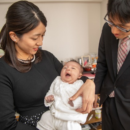 岩坪眞一郎が出張撮影した「下関お宮参り」の家族写真