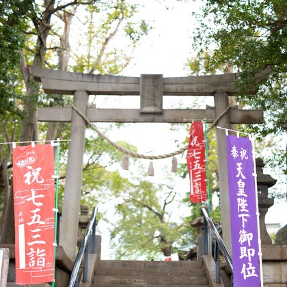 T.Matsumuraが出張撮影したShinohara Hachiman Jinja, 止まった鳥, ストリートファッションなどが写った「七五三＠篠原八幡神社」の家族写真