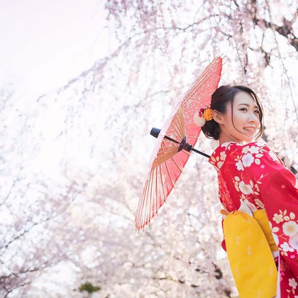 APKが出張撮影した柔道, Jujutsu, カンフーなどが写った「カジュアル着物で桜ロケーション撮影　2019年4月」の家族写真