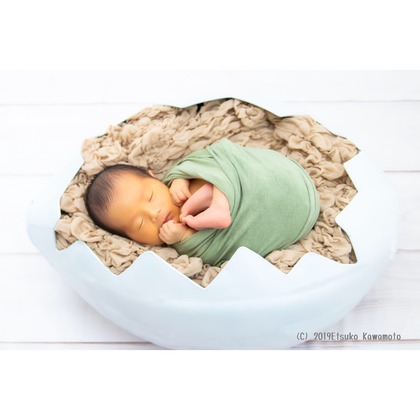 かわもとえつこが出張撮影したベージュ, 家族一緒に写真を撮る, 架空の人物などが写った「ニューボーンフォト」の家族写真